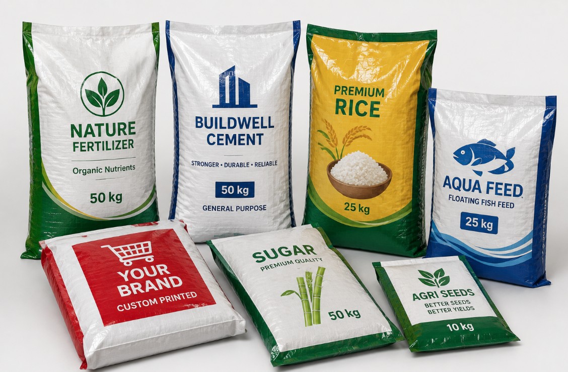 Rice grains representing custom-printed rice and animal-feed woven packaging