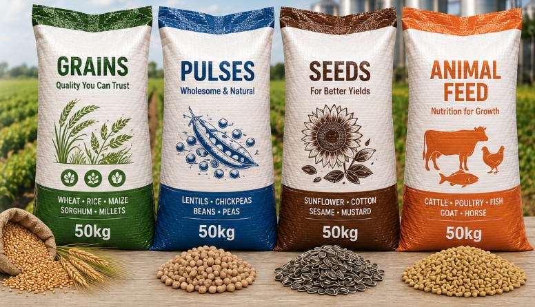 Agricultural fields representing packaging for agriculture, rice, food, feed and fertilizer sectors