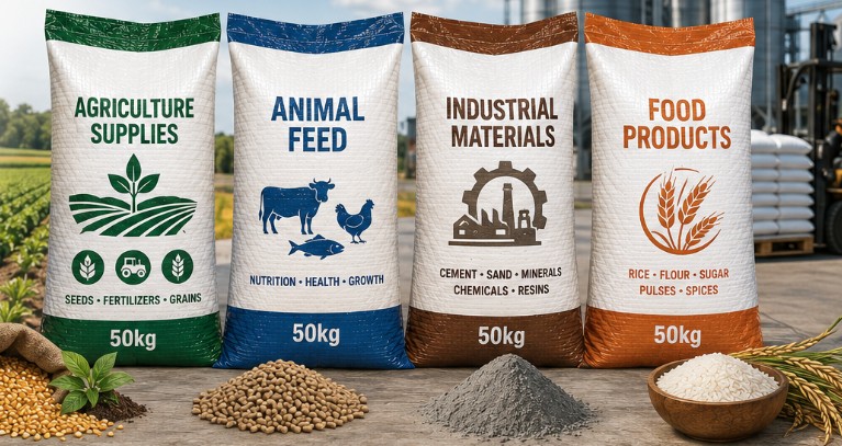 Industrial production environment representing packaging solutions across agriculture and industry