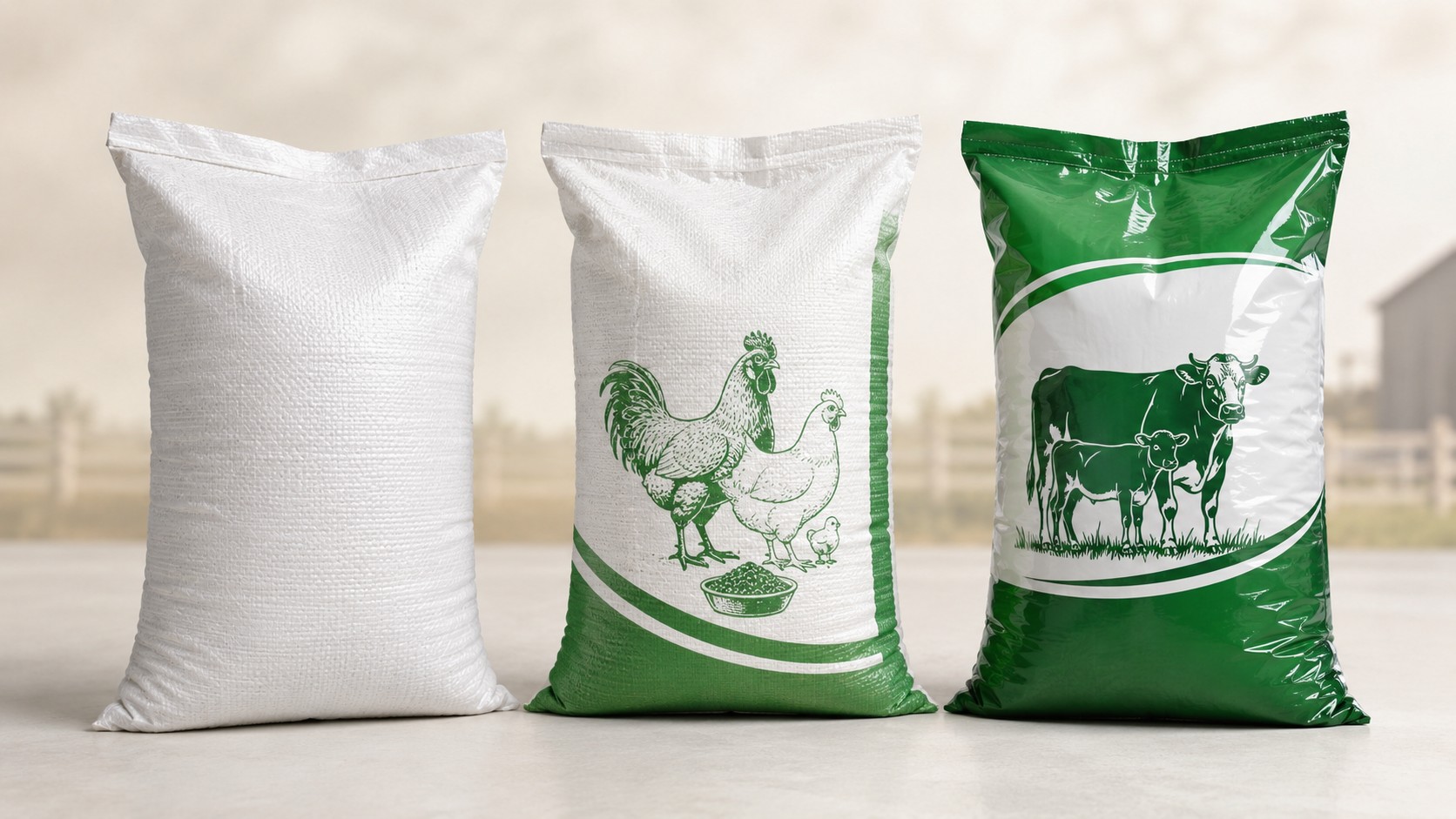 Agricultural field representing plain PP woven animal feed sack applications