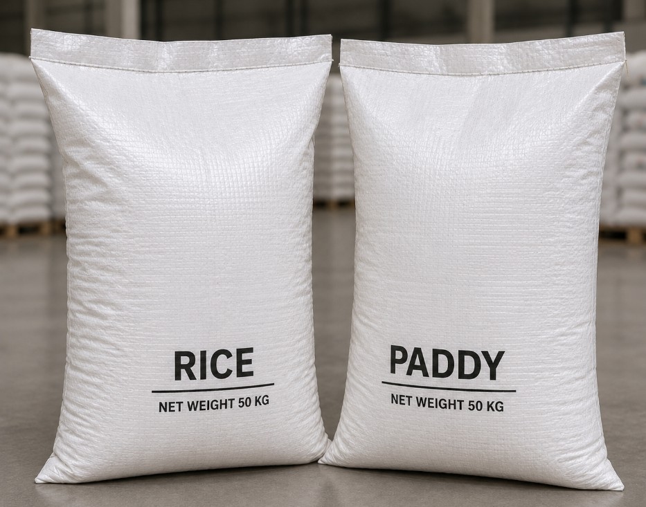 Rice field representing plain woven rice and paddy bag applications